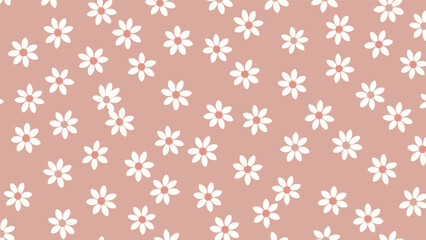 Simple and charming seamless floral pattern with scattered white daisy flowers on a trendy dusty rose or muted pink background.