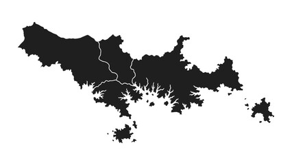Silhouette of a map with irregular borders and white outline.
