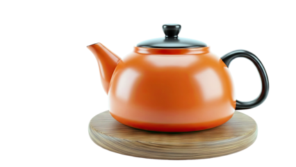 Orange Teapot on Wooden Trivet