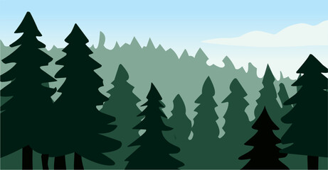 Fototapeta premium Pine Forest in Flat Style for Natural Woodland Illustration