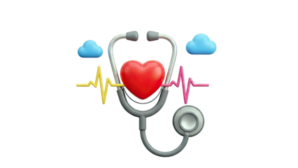 Heart and Stethoscope with Heartbeat and Clouds