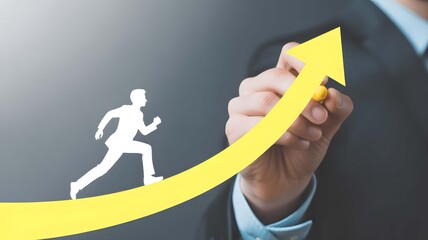 Businessman drawing a growing graph with a running man