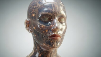 Cybernetic Being with Transparent Skin and Illuminated Cognitive Pathways Representing Future