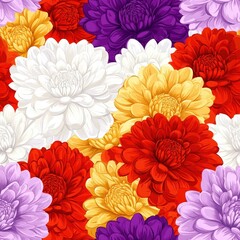 Vibrant floral pattern design featuring many colors. Seamless pattern.