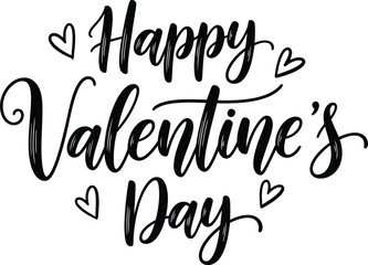 Happy Valentines Day handwritten calligraphy with hearts on white background Keywords: happy valentines day, valentines day, love, hearts