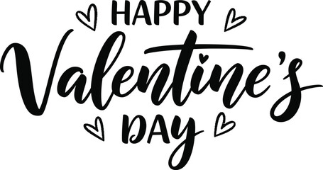 Happy Valentines Day text with black lettering and outlined hearts Keywords: valentine, valentines day, heart, black, love, celebration, greeting