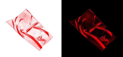 Abstract digital texture showing crumpled cellophane or plastic film on transparent background for overlay effects