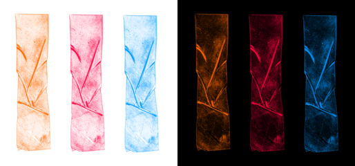 Collection of three adhesive tape banners orange pink and blue shades shown against gray and dark backgrounds