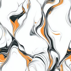 Abstract flowing patterns in white, black, and orange. Seamless pattern.