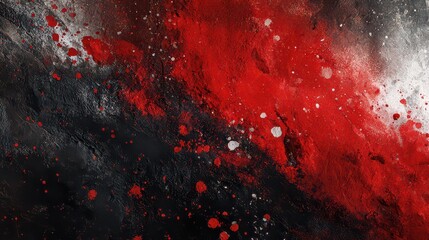 Abstract Splatter Art Featuring Red White and Black Paints Blended Together in a Chaotic Composition on a Textured Surface
