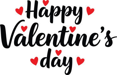 Happy Valentines Day text with red hearts and black lettering love