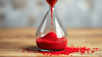 A cracked hourglass with red sand, symbolizing urgent health warnings in midlife.