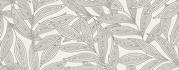 Abstract floral palm leaf seamless pattern with dotted style. © andin