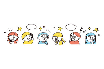 虫眼鏡で見る子供たちのイラスト