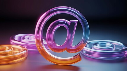 Glowing neon at symbol with colorful wireframes