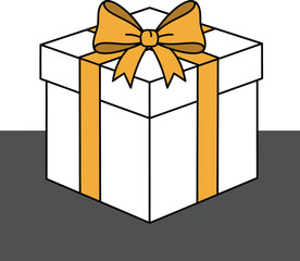 White gift box with orange ribbon and bow on gray surface Keywords: gift box, present, gift, box, ribbon, bow, orange, white, gray, surface