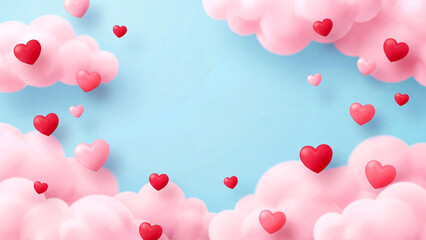 Dreamy Valentine's Day Sky Pink Clouds and Heart Balloons Background for Love Celebrations