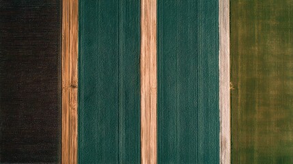 Aerial View of Varied Agricultural Fields with Green Yellow and Dark Brown Tones Depicting Different Crops Under Natural Lighting in a Rural Landscape