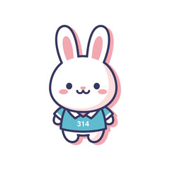 Obraz premium Cute cartoon rabbit wearing blue jersey with number 314