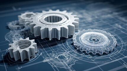 Blueprints engineer technician design drawing mechanical gear engineering engine factory industry industrial technology project abstract presentation cover banner background 3d rendering 