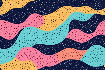 Colorful abstract design with textured waves and dots. Seamless pattern.