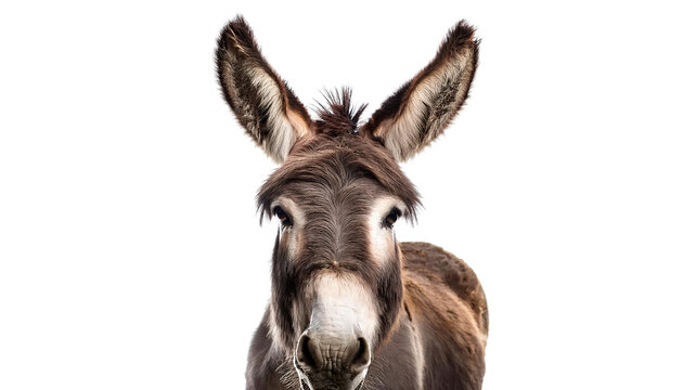 Donkey Close-Up Portrait Front View &ndash; Brown Farm Animal Mule Face Detailed Expression
