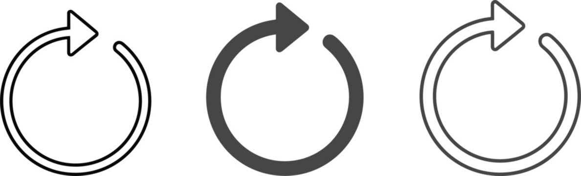 Set of circular refresh icons with varying line weights featuring clockwise arrows for web reloading and system updates.