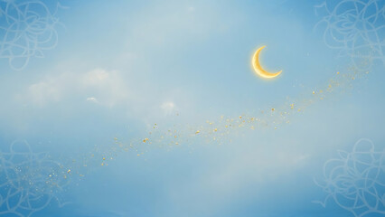 Crescent moon in a blue sky background template