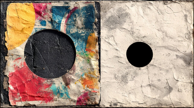 Distressed music cd cover overlay set album cover design grunge scratch square frames torn shrink texture vinyl or photo grunge frame templates with colorful stickers stock vector on white background
