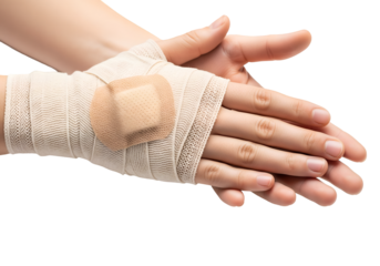 hands injury help with elastic bandage on transparent background science concept 