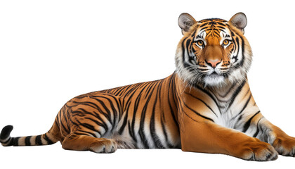 Fototapeta premium Bengal Tiger Lying on White Background