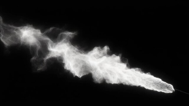 The Void's Breath. Monochromatic Abstract Flame Loop. Massive blast of intensely white, highly textured energy originates from the bottom corner and quickly dissipates into the utter blackness.
