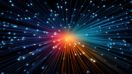 Burst of colorful light rays and glowing particles creating dynamic energy