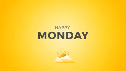 Bright Yellow Monday Greeting Card with Sun and Cloud Illustration for Happy Start of Week