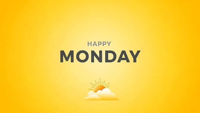Bright Yellow Monday Greeting Card with Sun and Cloud Illustration for Happy Start of Week - Powered by Adobe