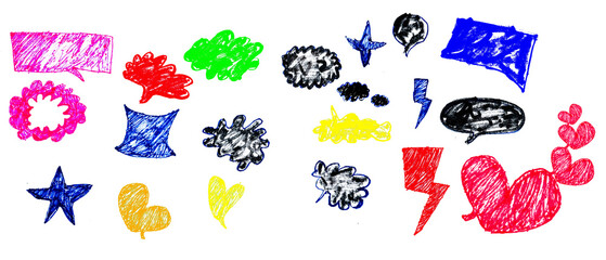 speech bubble texture chalk pencil doodle set. Crayon speech bubble frame, comic talk balloon Grunge colorful collection.