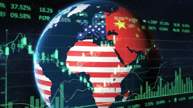 Global economic growth with USA and China on globe