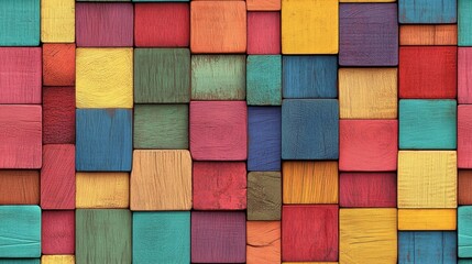 A colorful close-up of a grid of wooden blocks. Seamless pattern.