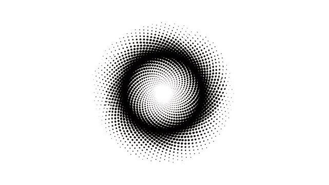 Abstract Black Halftone Swirl Motion Graphic on White Background