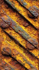 Textured Orange and Brown Metal Surface with Diagonal Grooves and Rust Patina for Industrial Backdrops and Weathered Effects with Detailed Surface