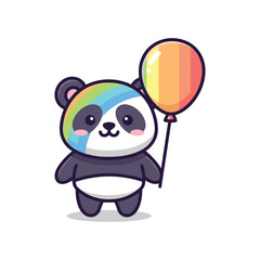 Fototapeta premium Colorful Panda Bear Holding Balloon Vector Illustration