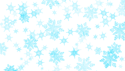 Snowfall. Winter. Snowflake. An isolated light blue snowflake flurry background PNG clip art on a transparent background for winter holiday overlays, Christmas cards, or festive designs.