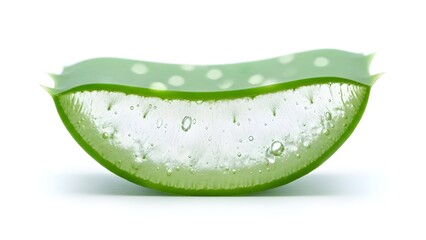 Fresh Aloe Vera Slice with Gel Isolated on White Background for Skincare and Health