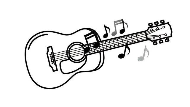 Acoustic Guitar Plays Music Notes Animation Loop