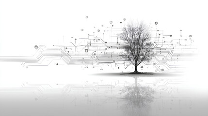 Futuristic growth tree line and dot connections neural network circuit flow background digital technology big data science concept abstract vector for analysis system modern business ai design