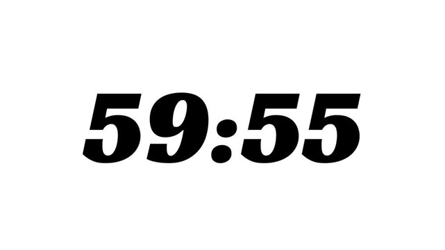 Countdown timer from 60 minute to 59 minute on white background suitable for presentations, productivity, educational content, and more