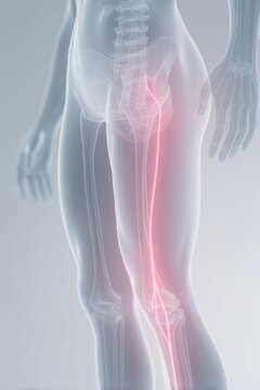 Medical Illustration of Sciatic Nerve Pain Pathway in Human Lower Body Anatomy