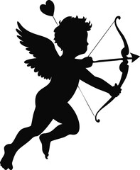 Fototapeta premium Silhouette Of A Cupid Boy With Bow And Arrow