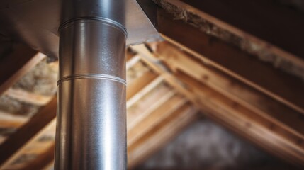 Stainless Steel Chimney Liner Installed Vertically in Residential Attic Space