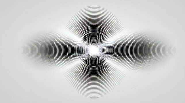 Glowing gray black wave and ripple effect symbol overlay with concentric circles vibration motion and dynamic audio sound waves signal design on white background